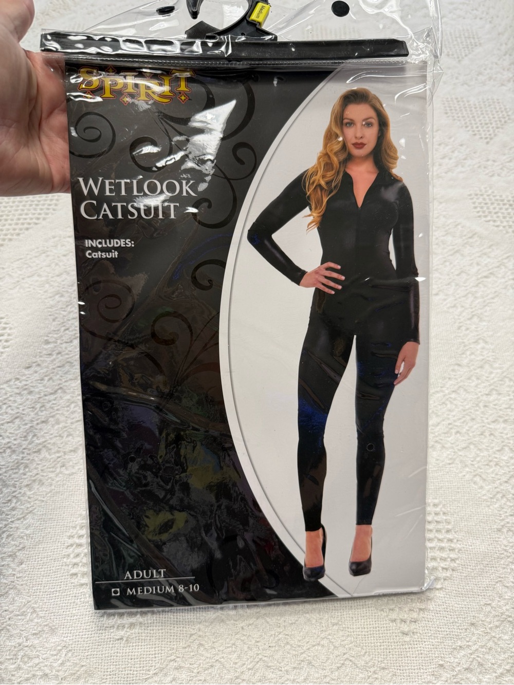 Spirit Halloween Wetlook Black Catsuit (M)